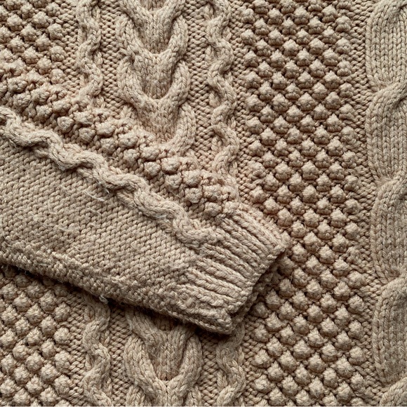 Vintage Hand Knitted Pullover Sweater - Tan Aran Knit - Picture 2 of 7